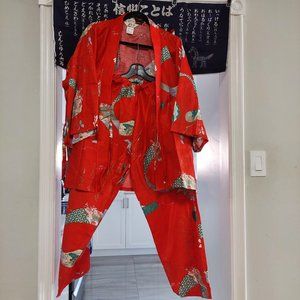 Juguemm Japanese Kimono 100% Cotton New Pajama Pants Suit, One Size